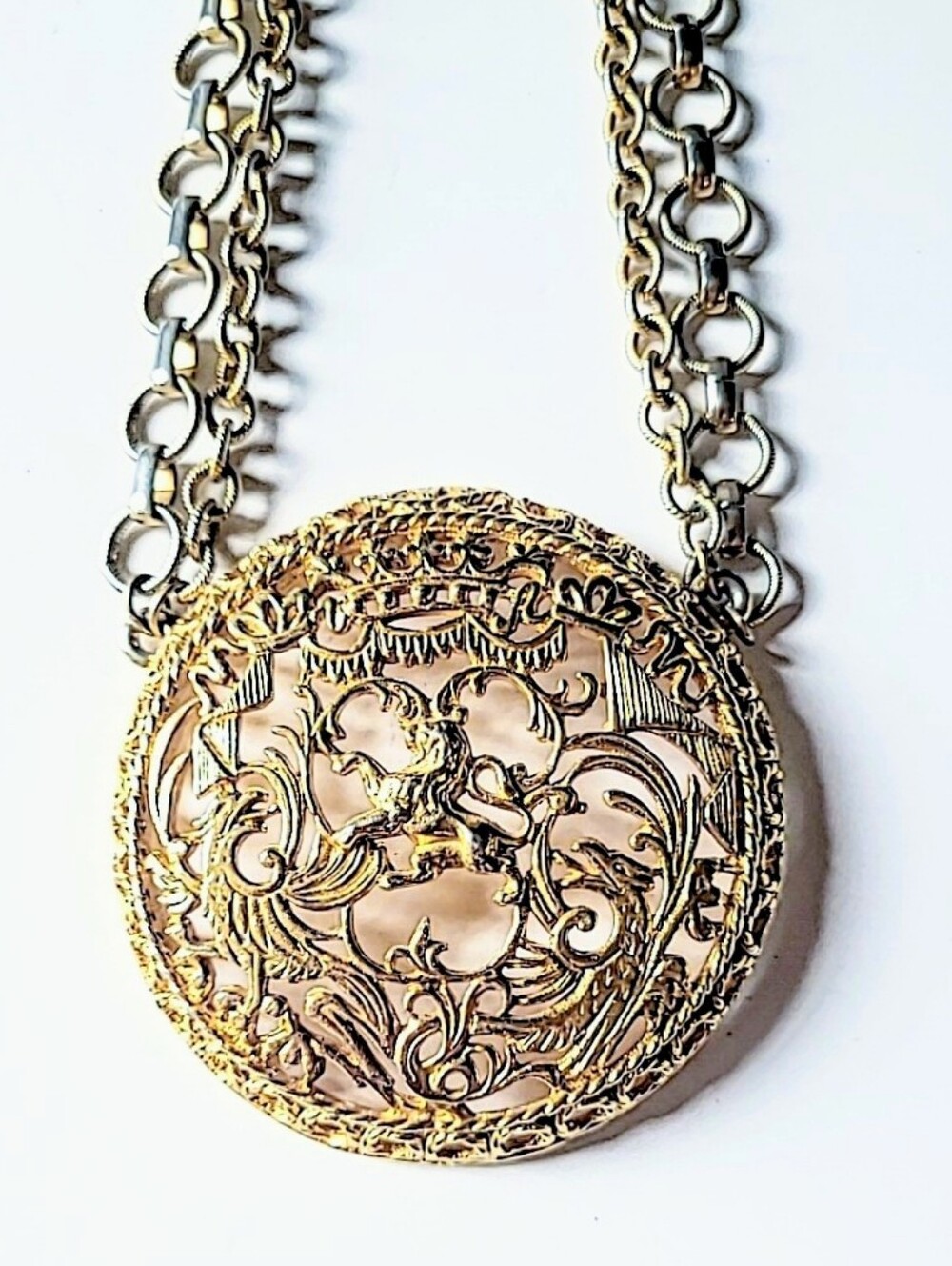 Napier Phoenix & Lion Medallion Runway Necklace 1970s - Picture 9 of 9